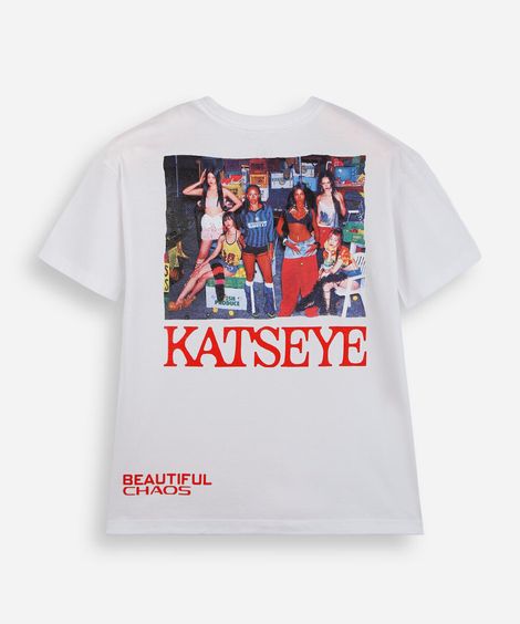camiseta juvenil de algodão katseye oversized off white
