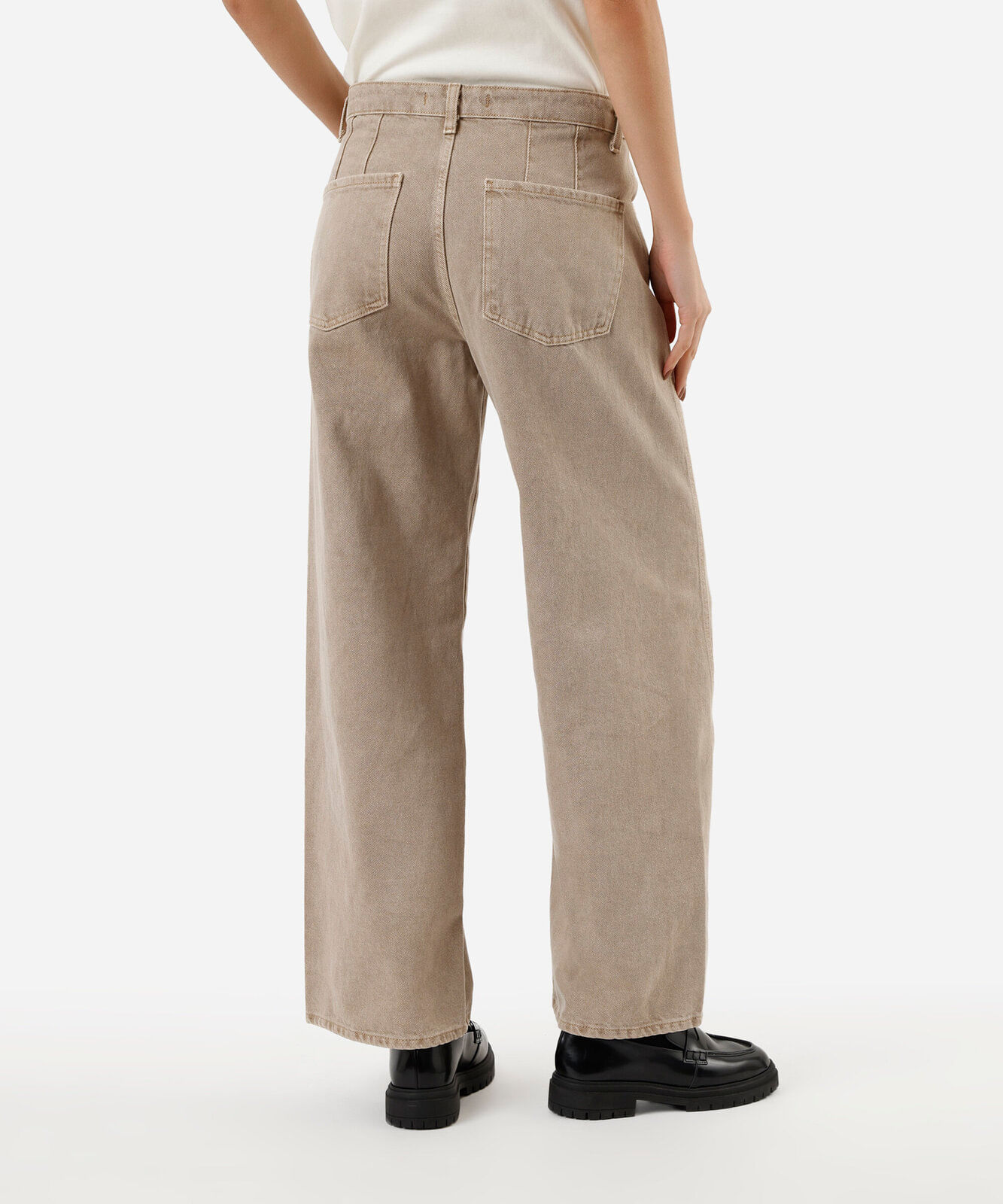 calça oversized feminina de sarja cintura média bege