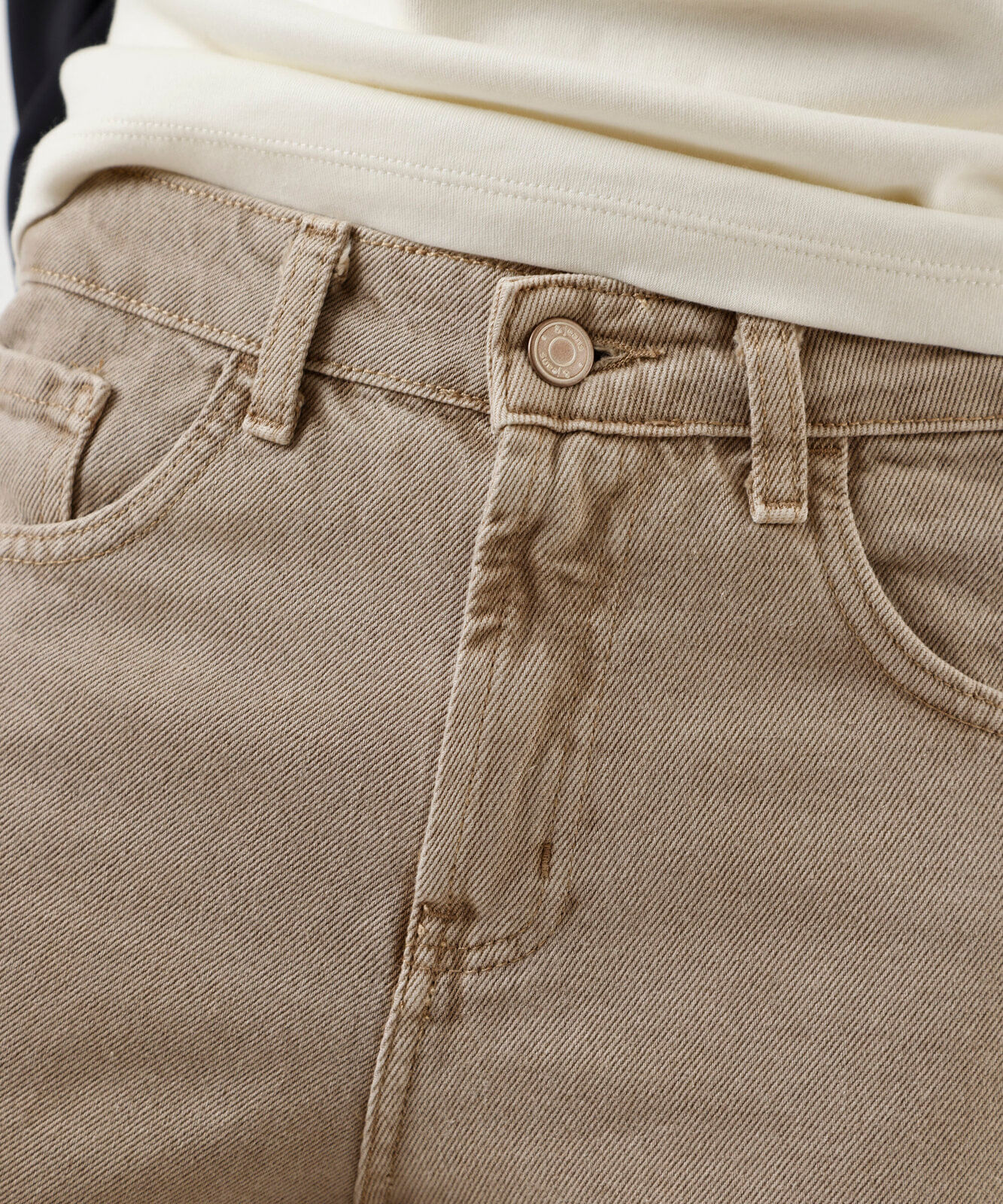 calça oversized feminina de sarja cintura média bege