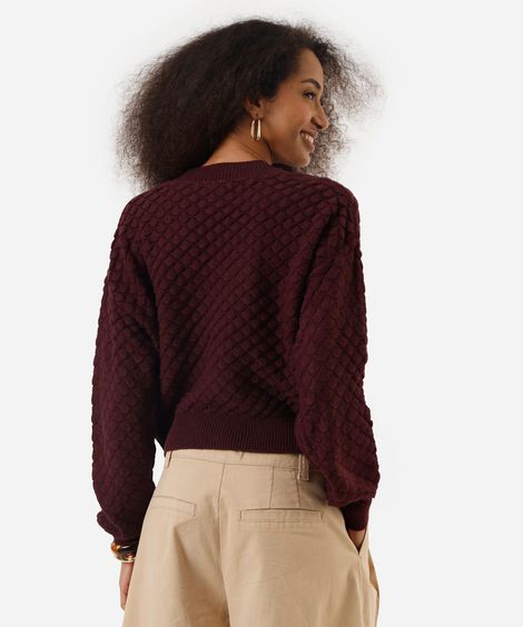 cardigan feminino de tricot texturizado vinho