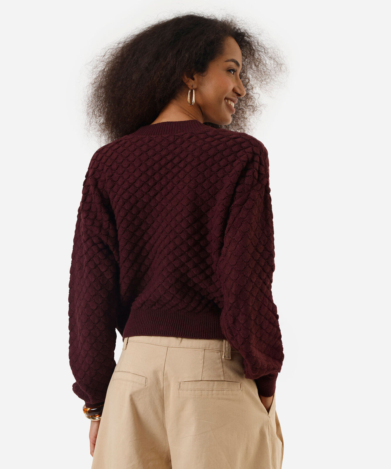 cardigan feminino de tricot texturizado vinho