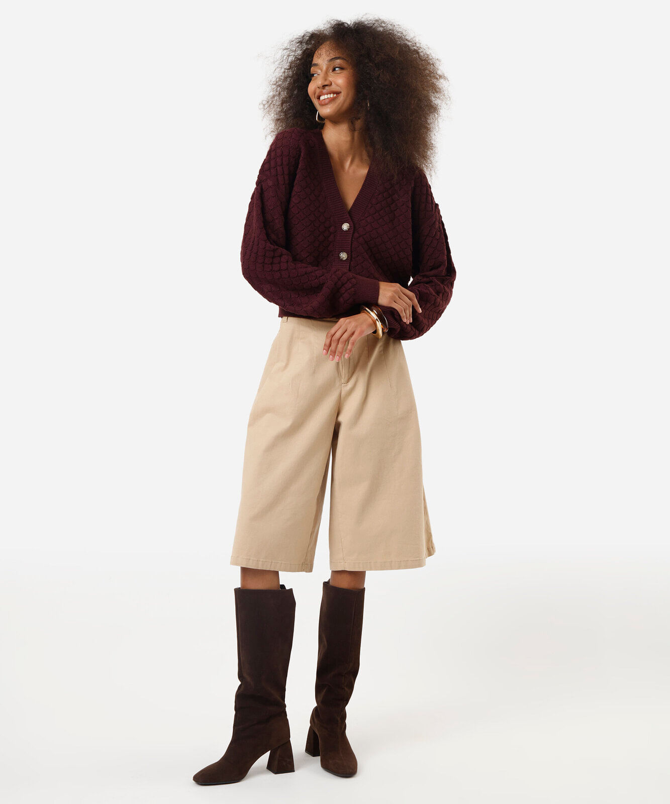 cardigan feminino de tricot texturizado vinho