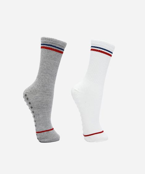 kit de 2 meias cano alto college pilates com antiderrapante colorido