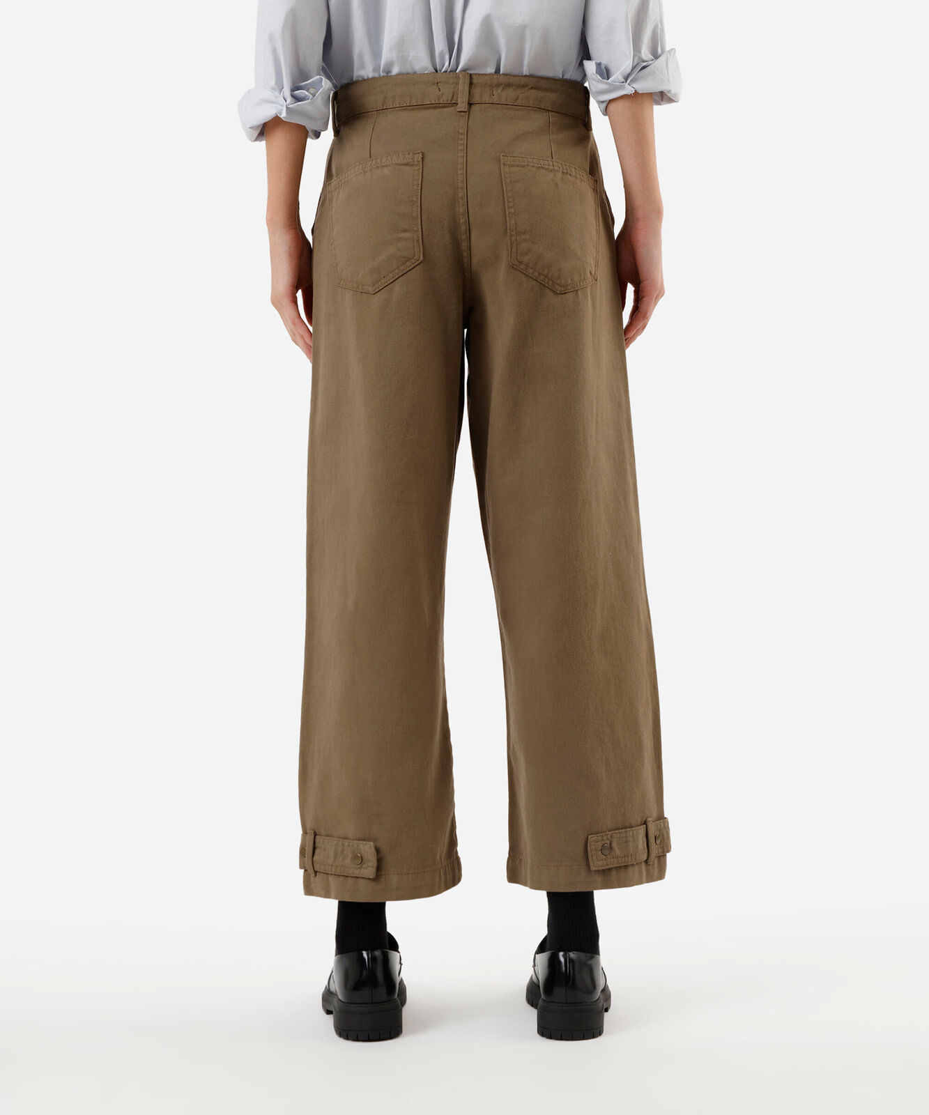 calça baggy feminina de sarja barra ajustável cintura média verde