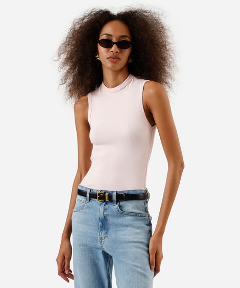 regata básica feminina de algodão decote redondo rosa