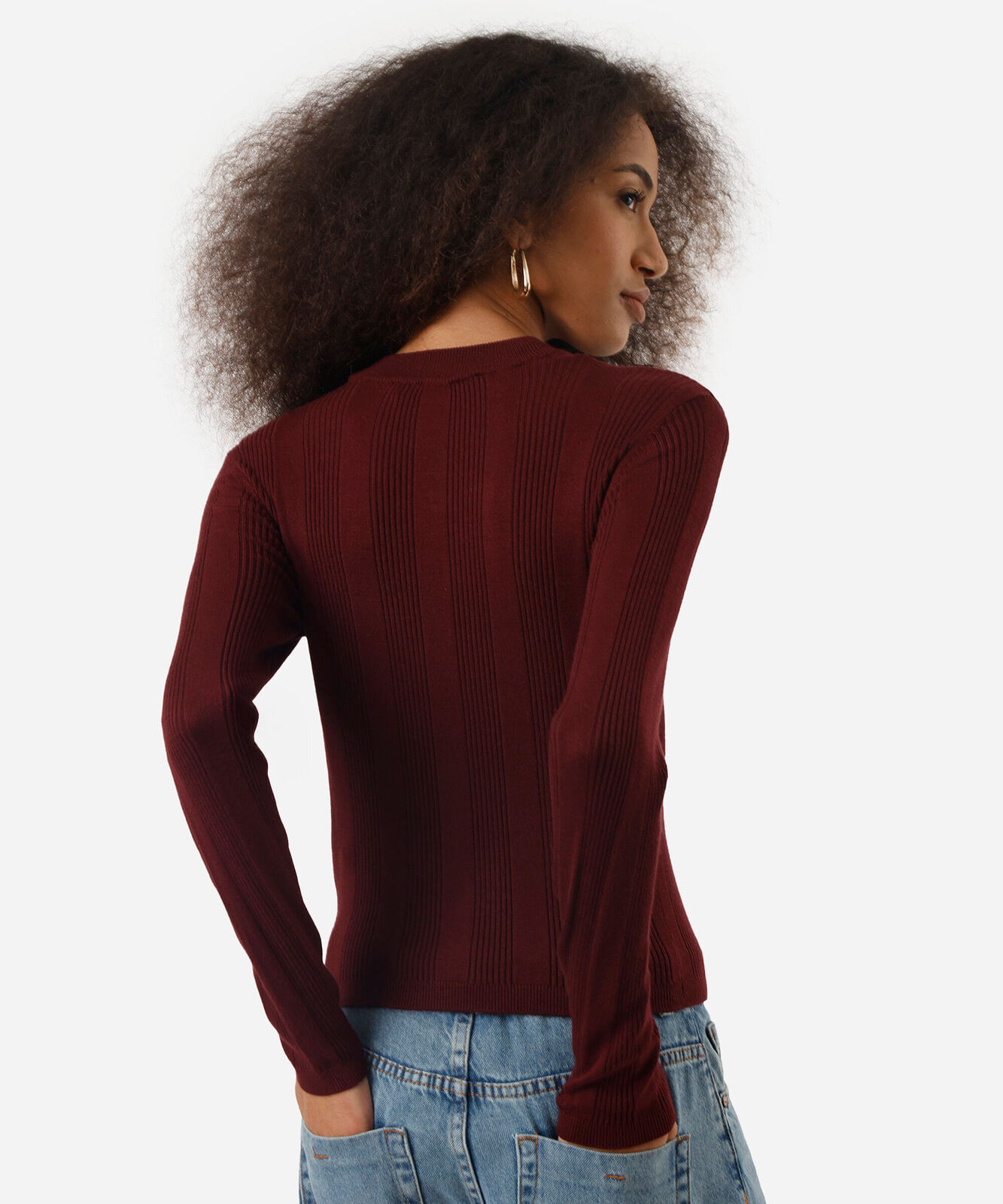 suéter básico feminino de tricot canelado vinho