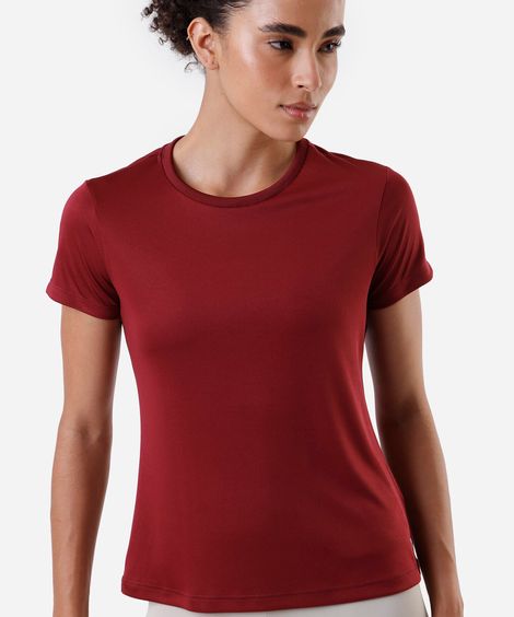 blusa feminina básica manga curta esportiva vinho