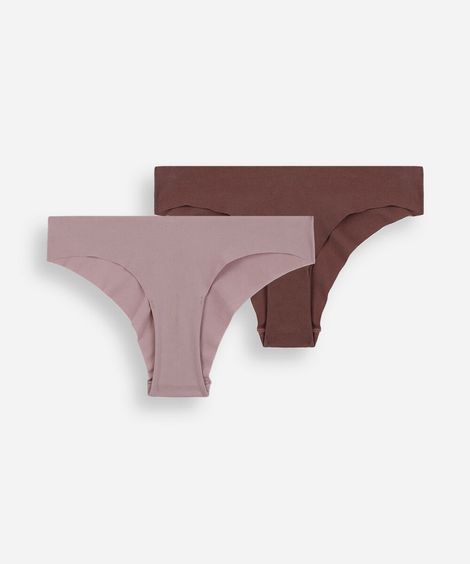 kit de 2 calcinhas biquíni feminina de algodão corte a fio colorido