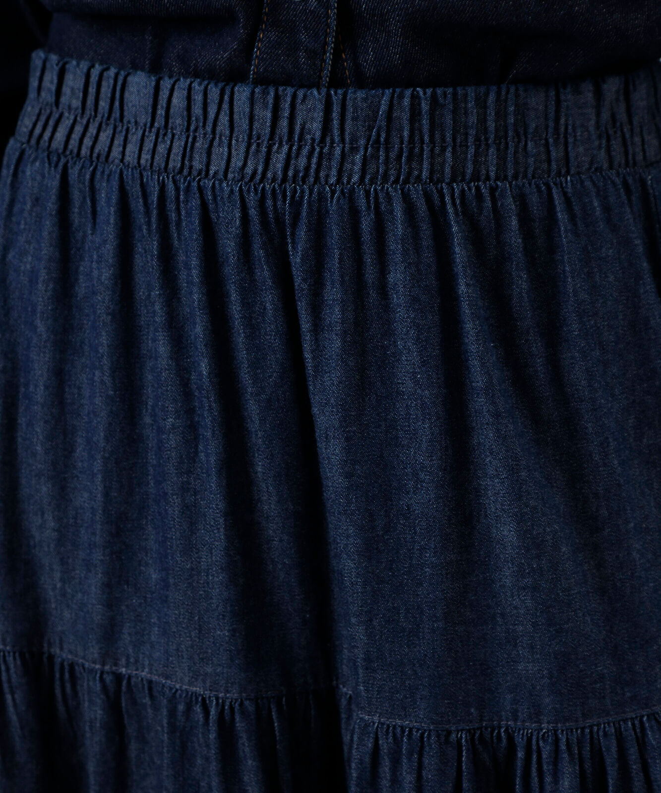 saia midi feminina jeans com recortes cós elástico azul