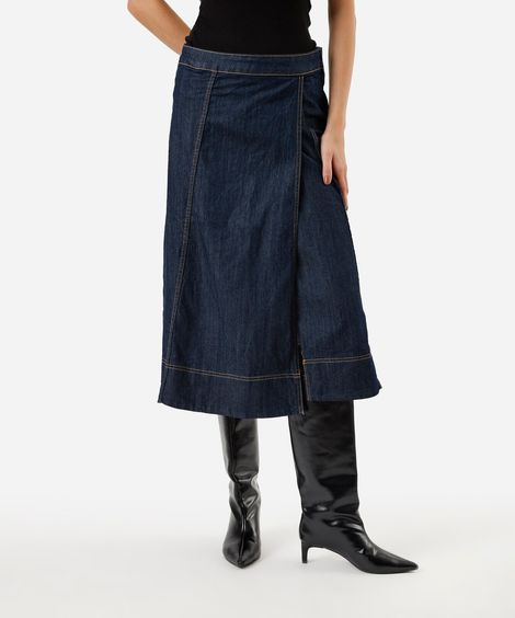 saia midi feminina jeans com fenda azul