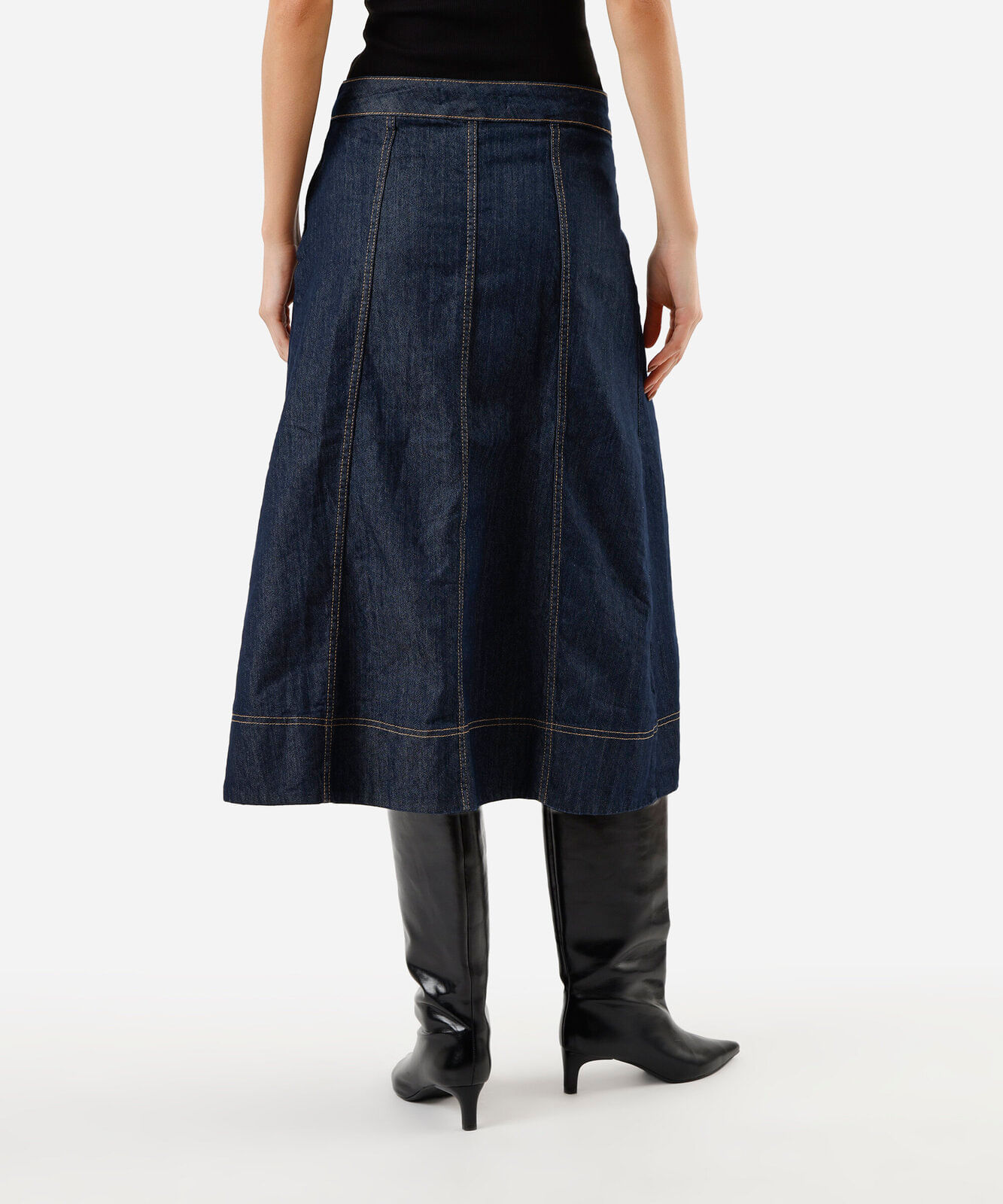saia midi feminina jeans com fenda azul