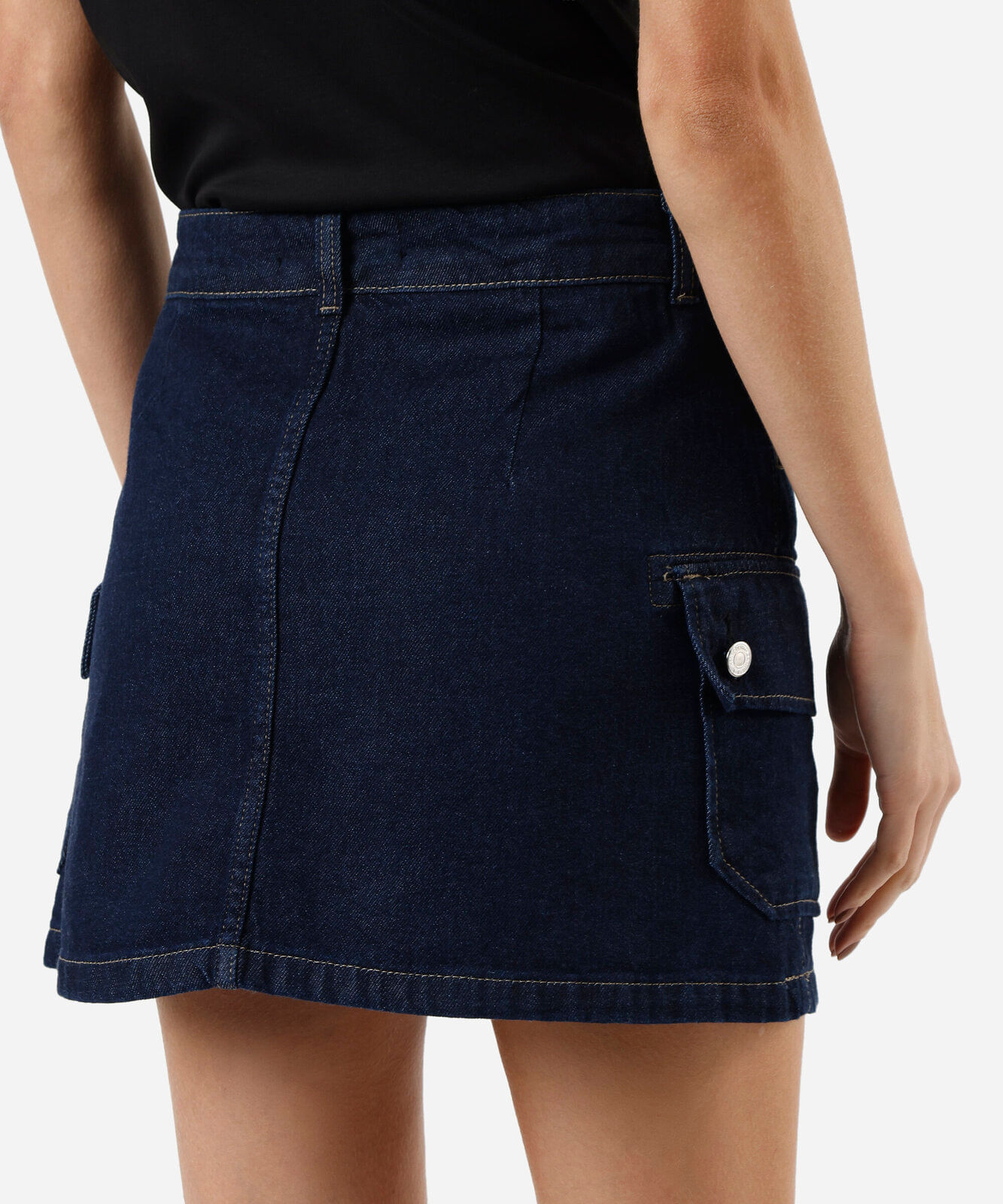 short saia cargo feminino jeans cintura alta azul