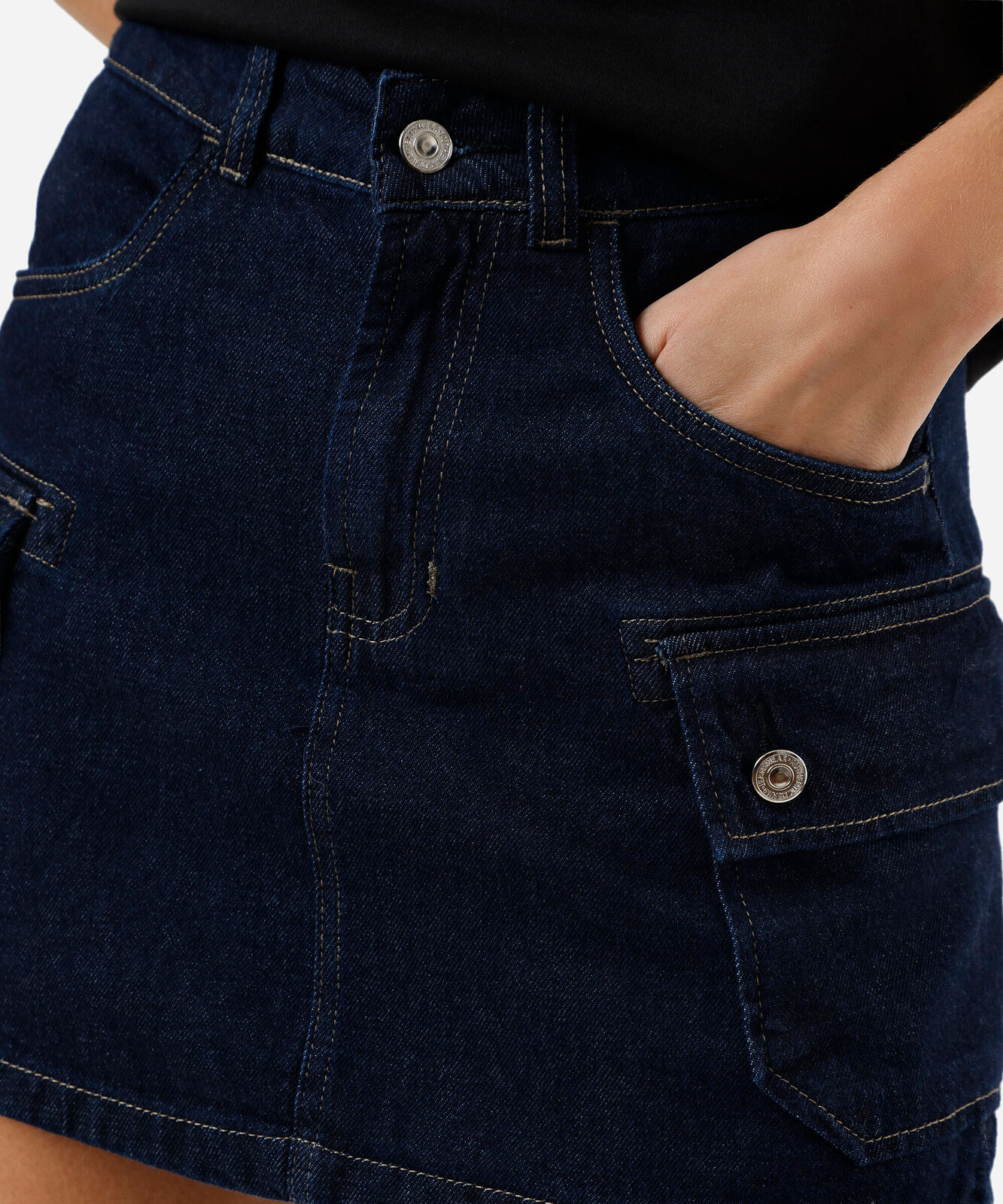 short saia cargo feminino jeans cintura alta azul