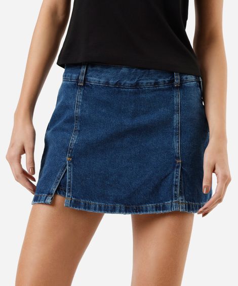 short saia jeans com fendas azul