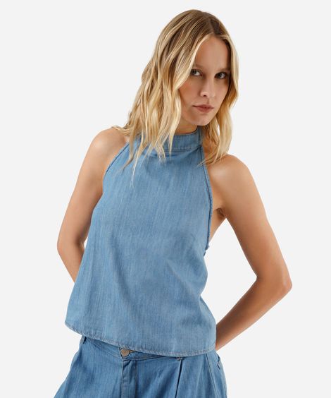 blusa frente única feminina jeans azul