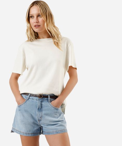 short mom feminino jeans com fenda cintura alta azul