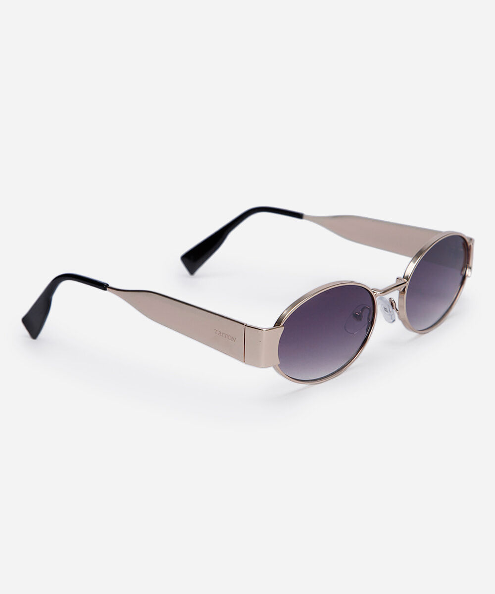 óculos de sol feminino oval de metal triton dourado