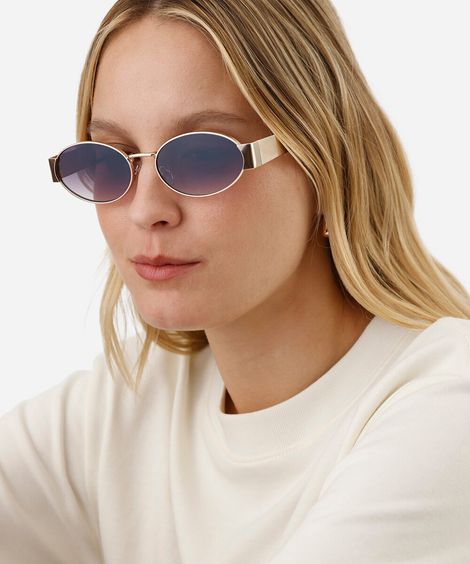 óculos de sol feminino oval de metal triton dourado