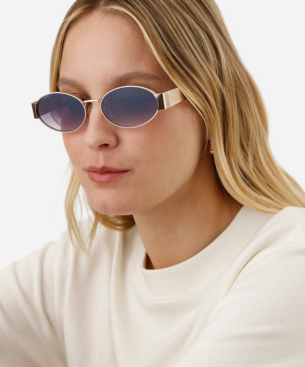 óculos de sol feminino oval de metal triton dourado