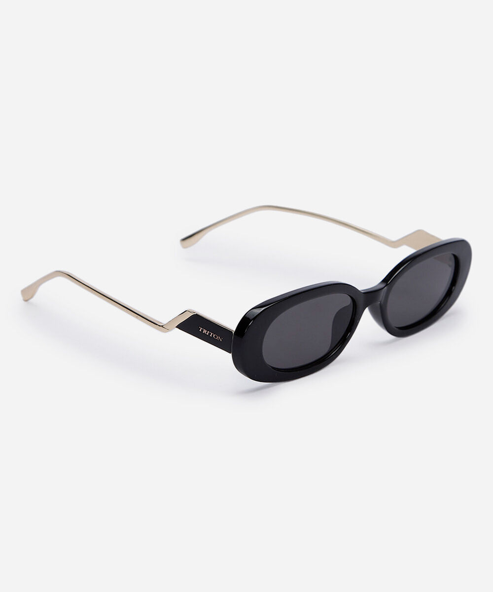 óculos de sol feminino oval de acetato preto