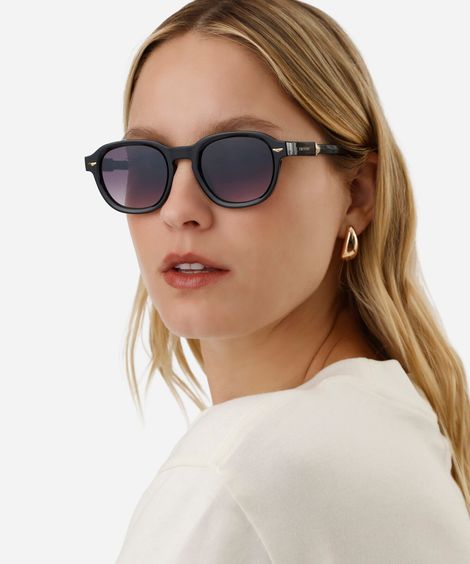 óculos de sol feminino redondo de acetato triton preto