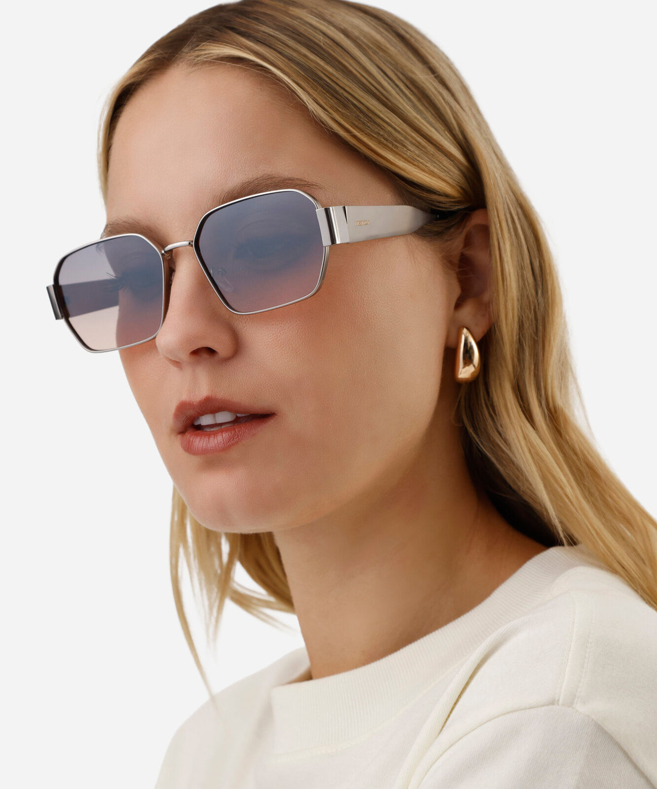 óculos de sol feminino quadrado de metal triton cinza