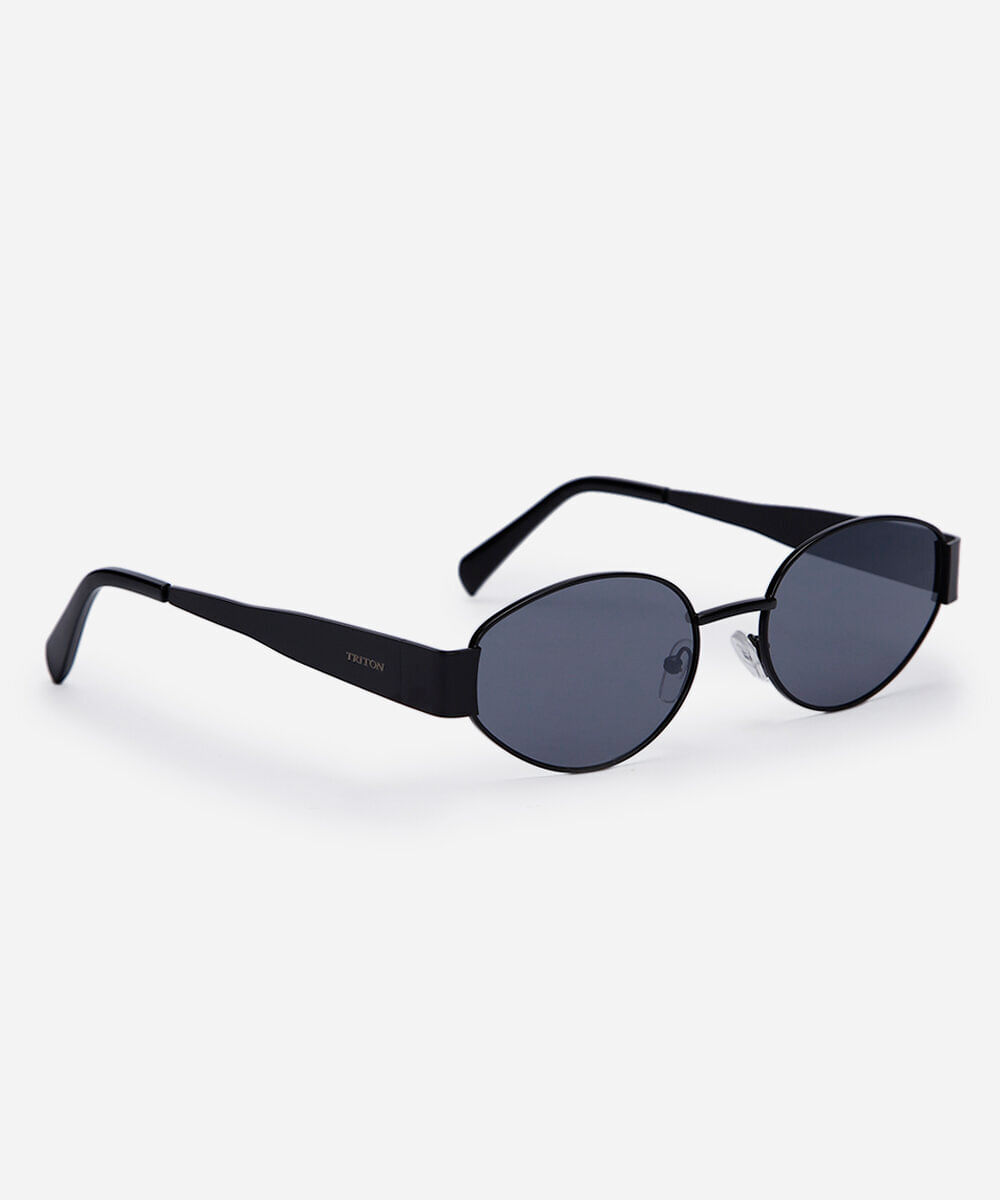 óculos de sol feminino redondo de metal triton preto