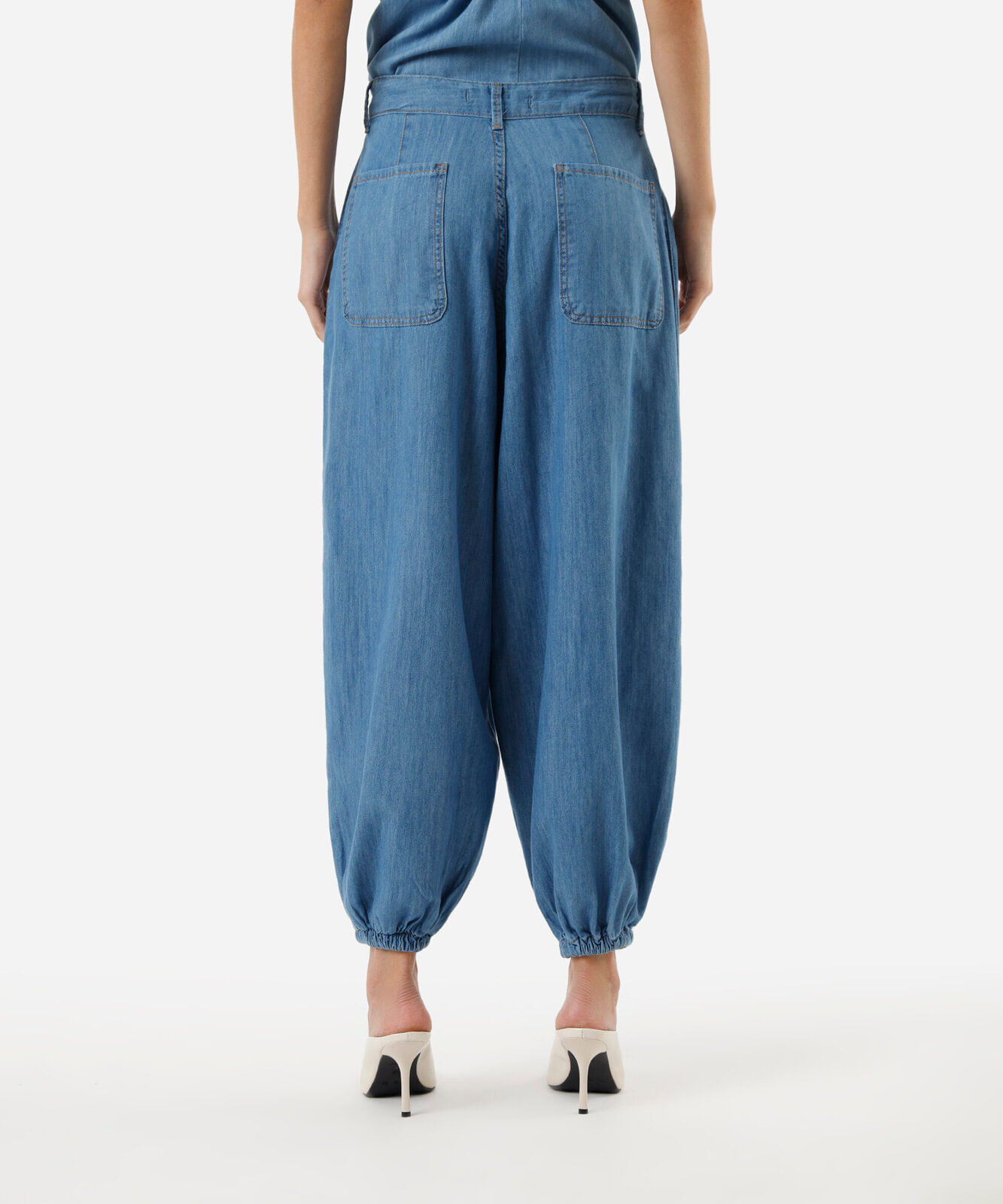 calça aladim feminina jeans com pregas azul