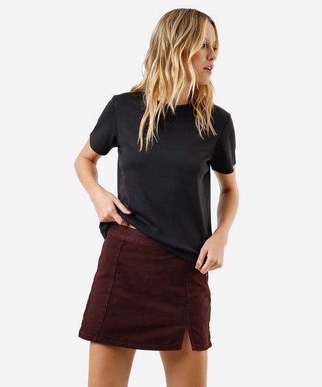 short saia feminino de sarja com fenda vinho