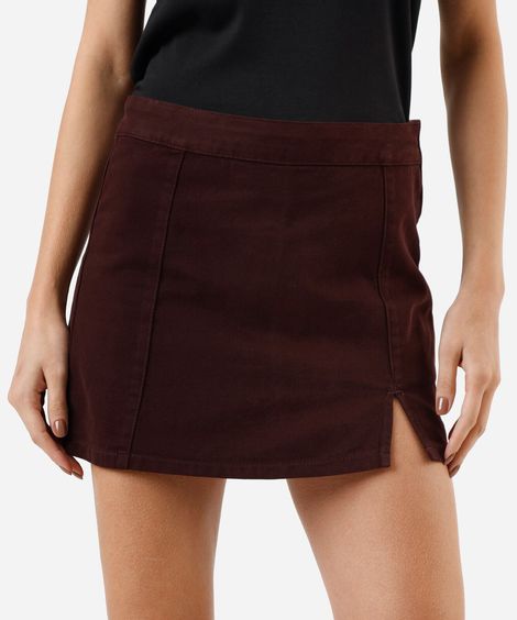 short saia feminino de sarja com fenda vinho
