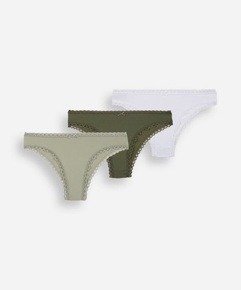 kit de 3 calcinhas biquíni feminina com renda colorido