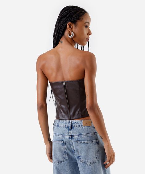 blusa corset feminina de poliuretano marrom
