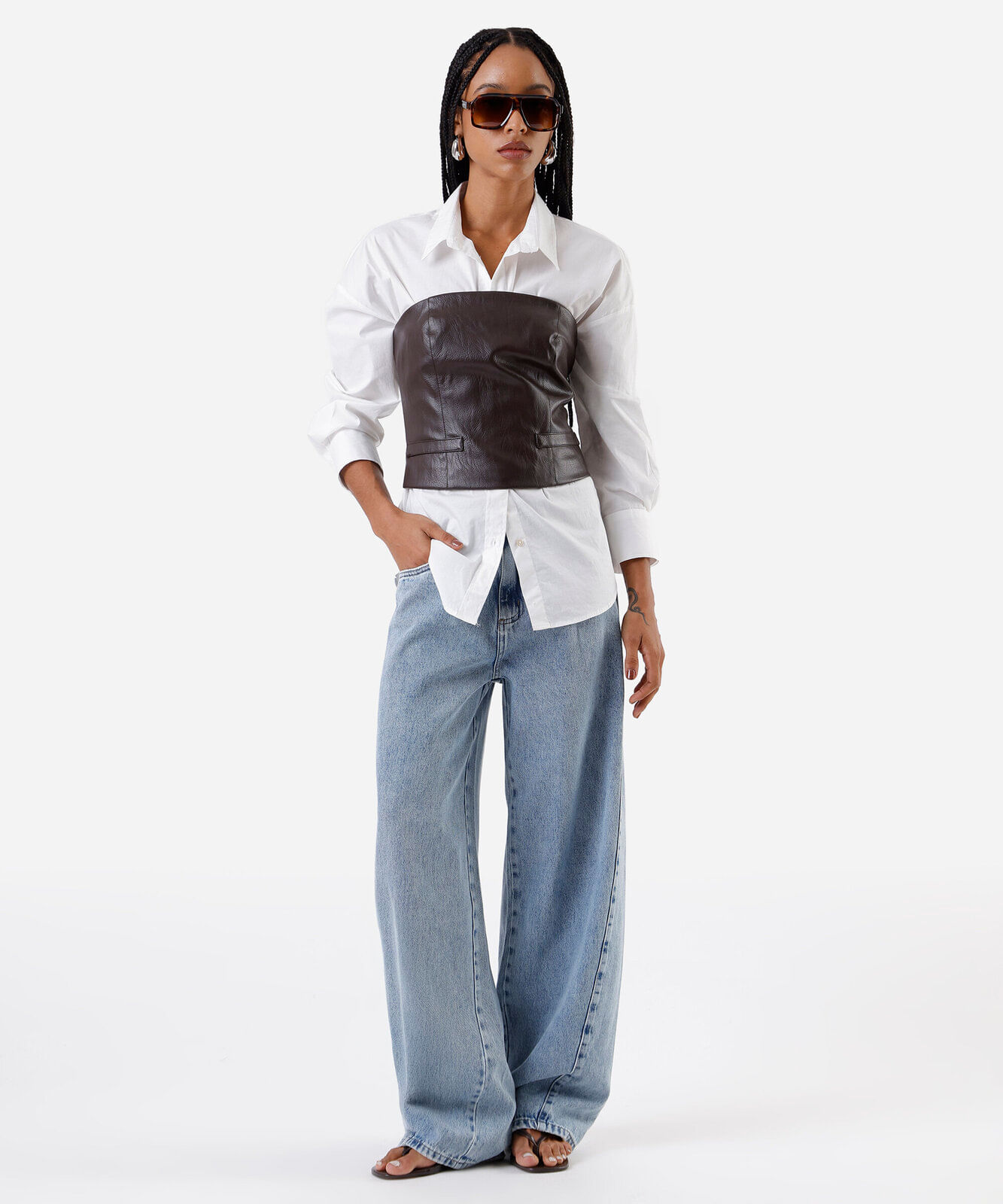 blusa corset feminina de poliuretano marrom