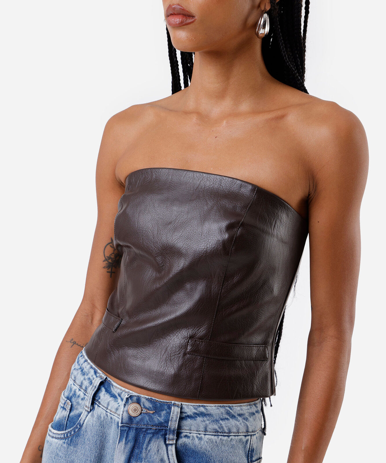 blusa corset feminina de poliuretano marrom