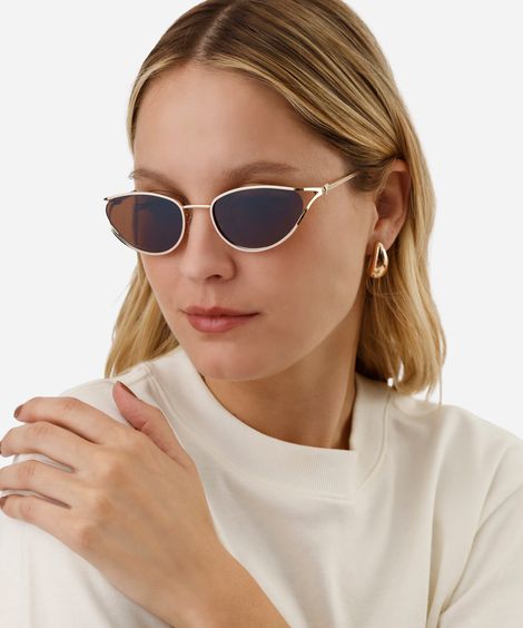 óculos de sol feminino oval de metal triton dourado
