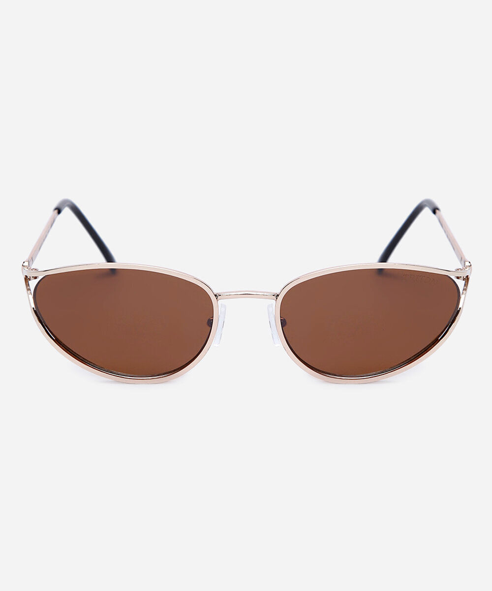 óculos de sol feminino oval de metal triton dourado