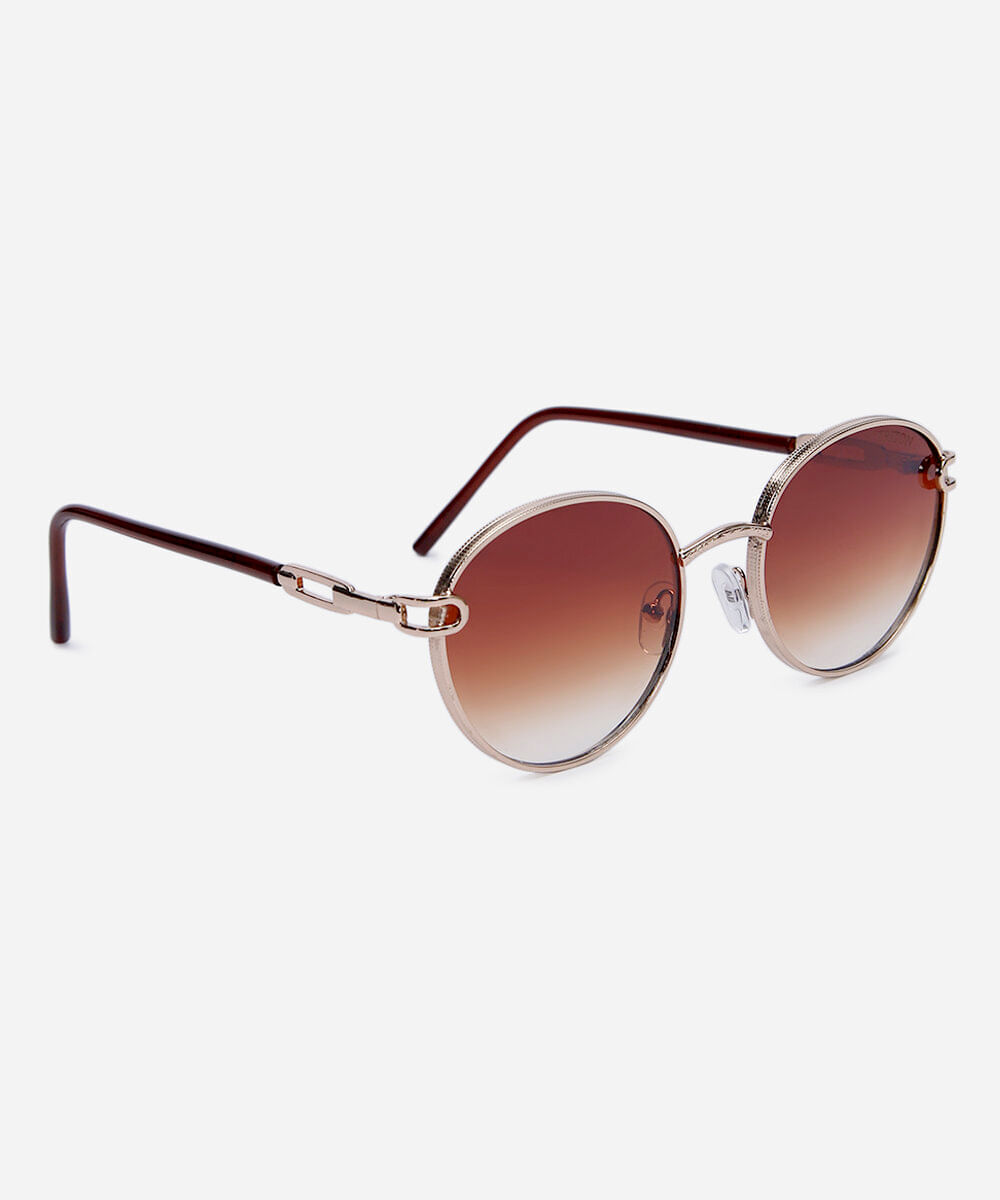 óculos de sol feminino redondo de metal triton dourado