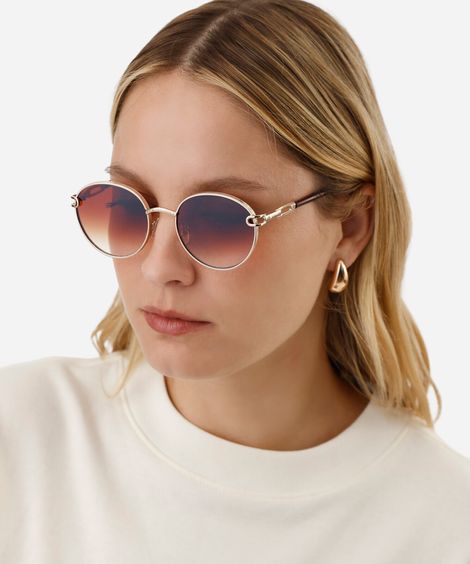 óculos de sol feminino redondo de metal triton dourado