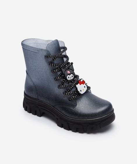 coturno infantil com glitter hello kitty preto
