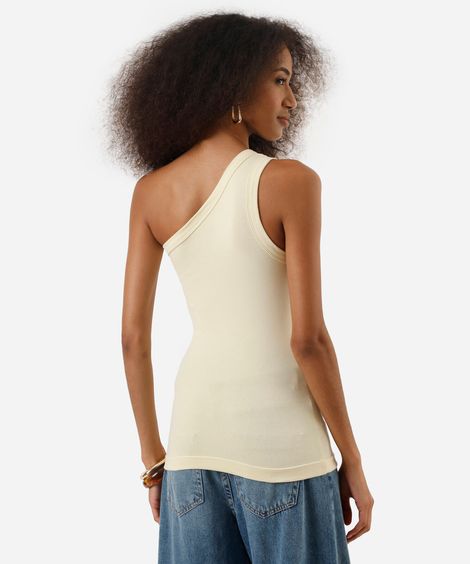 blusa ombro único feminina de algodão com fivela canelada amarela