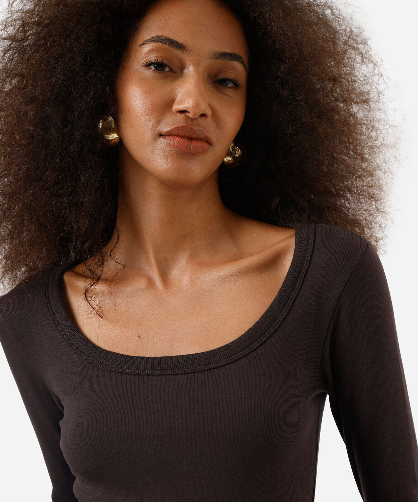 blusa básica feminina de algodão manga longa marrom