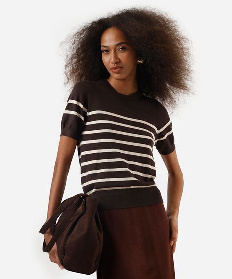 blusa feminina de tricot listrada marrom