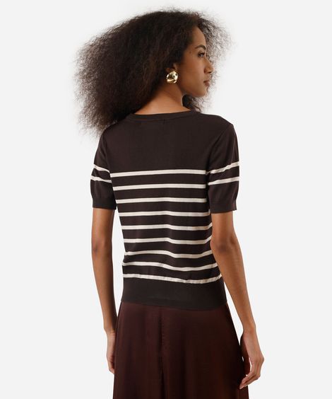 blusa feminina de tricot listrada marrom