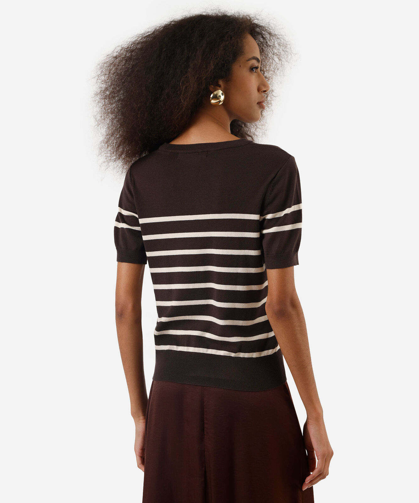 blusa feminina de tricot listrada marrom