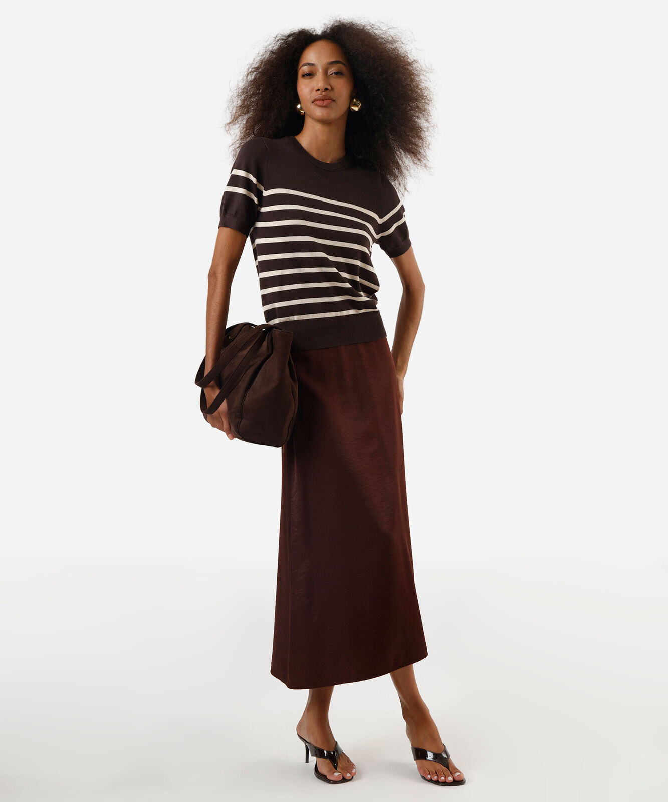 blusa feminina de tricot listrada marrom