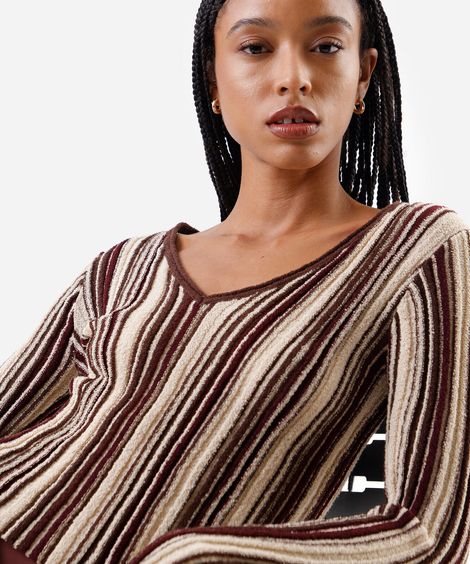 blusa feminina decote v texturizada listrada colorida