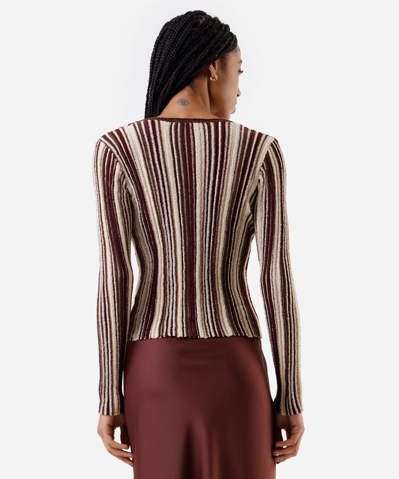blusa feminina decote v texturizada listrada colorida