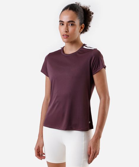 camiseta feminina manga curta tiras esportiva ace vinho
