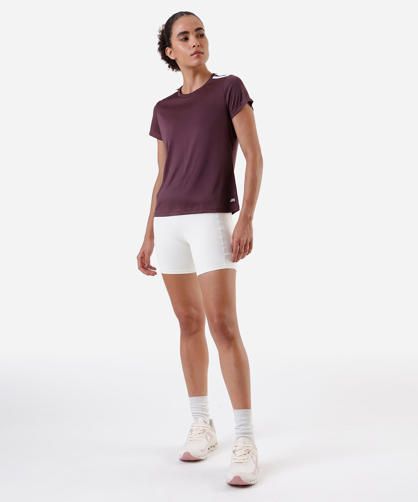 camiseta feminina manga curta tiras esportiva ace vinho