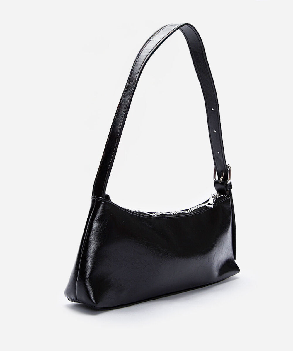 bolsa baguete com fivela preta